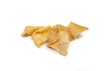 Pork skin cut pieces, also called sorici in Romania, winter season delicacy, isolated on white background