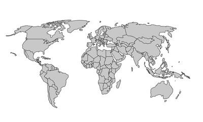 Flat vector world map with clear country.