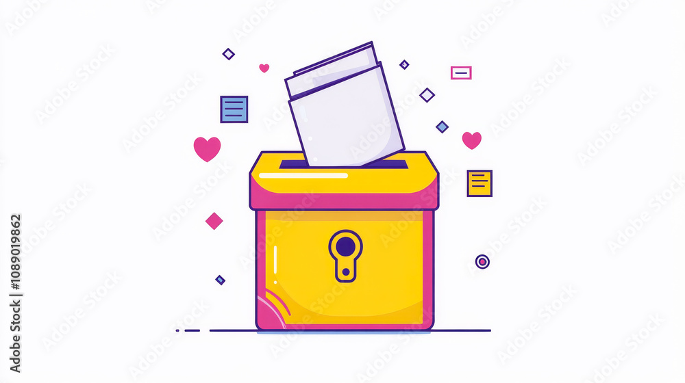 Poster a yellow box with a keyhole and a piece of paper inside. the paper is missing, and the box is empty.