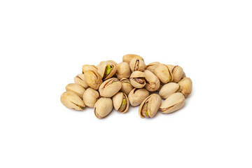 Salted pistachio pile isolated on white background