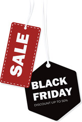 Black Friday and Sale tags in red&black colors (transparent background).eps