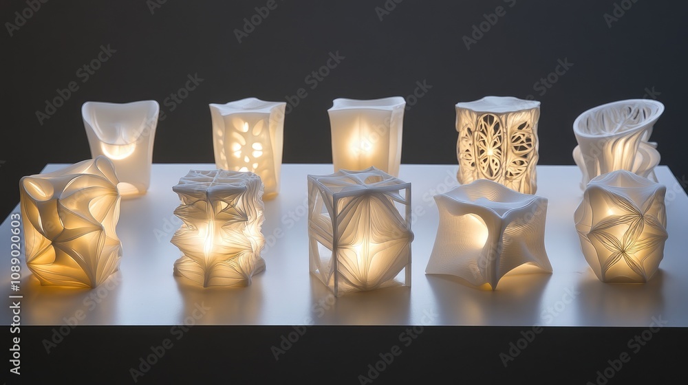 Poster illuminated three dimensional printed lamps displayed