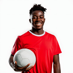 happy young african american football (soccer) player, cut out with a white accent, detailed, png