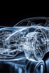 Sophisticated Car Chassis Design Rendered with Transparent 3D, Automotive Engineering Concept.