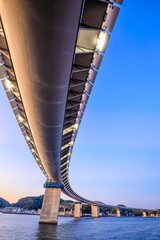 初秋の夜明け前の牛深ハイヤ大橋　熊本県天草市　Ushibuka Haiya Bridge before dawn in early autumn. Kumamoto Pref, Amakusa City.