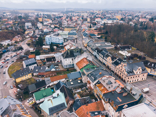 Aerial View European Town Center, Houses and Streets, Vrchlabi, Czechia