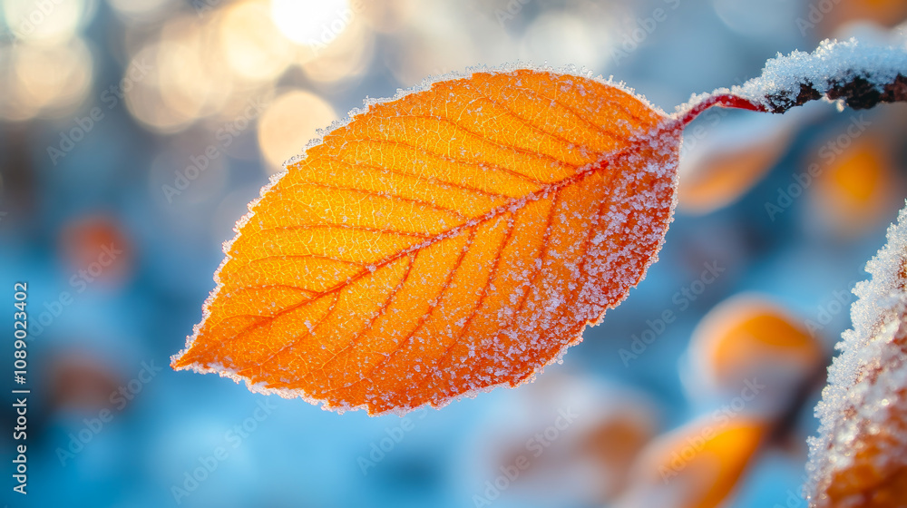 Poster a leaf is covered in snow and is the only thing visible in the image. the snow on the leaf creates a