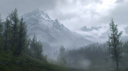 Winter wonderland snow-capped mountain range remote forest landscape photography serene atmosphere natural beauty