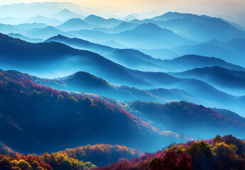 View of the Colorful Autumnforest season in mountains on sunset.
