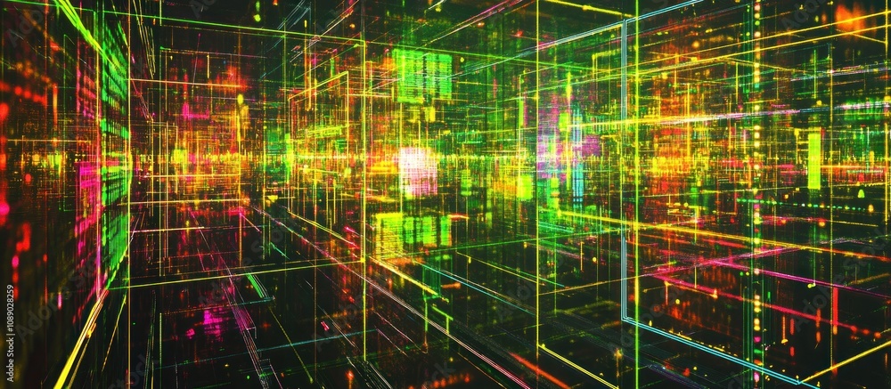 Poster abstract digital grid with neon lines