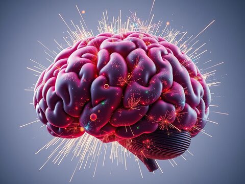 Brain exploding into dazzling display of colorful sparks, kaleidoscopic splintering, dazzling display, vibrant diffusion