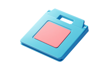 Glossy Blue Floppy Disk Icon with Red Label
