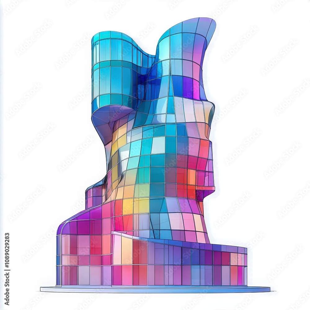 Poster a vibrant, abstract architectural structure showcasing colorful geometric patterns and modern design