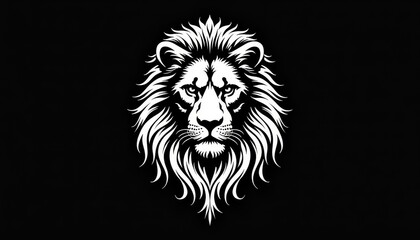 Fototapeta premium Minimalist black and white lion illustration featuring stylized mane and fierce expression on a dark background