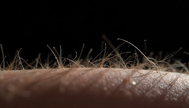 Hairs standing up on the back of an arm with copy space