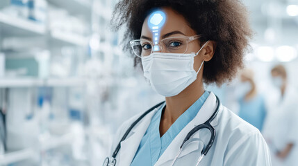 Innovative healthcare professional with smart technology in clinic