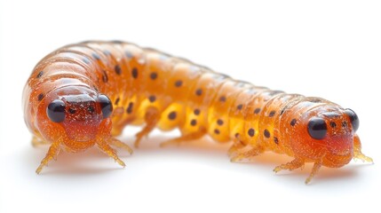 Close-up of Two Orange Caterpillars with Black Spots