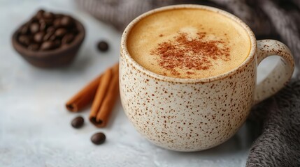 Freshly brewed coffee with a sprinkle of cinnamon, brain-stimulating beverage, rich in antioxidants
