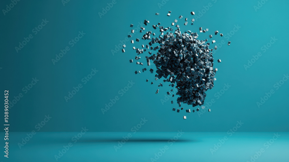 Poster abstract floating cubes creating dynamic visual effect in blue