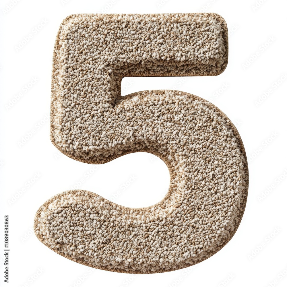 Poster a textured representation of the number five, designed with a sandy appearance.