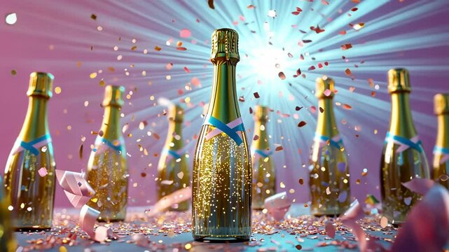 Celebratory Champagne Bottle with Confetti