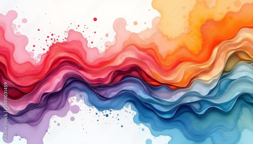 Poster swirling abstract patterns in vibrant colors with splashes for modern design