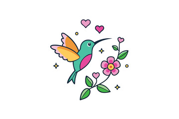 "Vibrant Hummingbirds with Heart Flower Vector Illustration"

