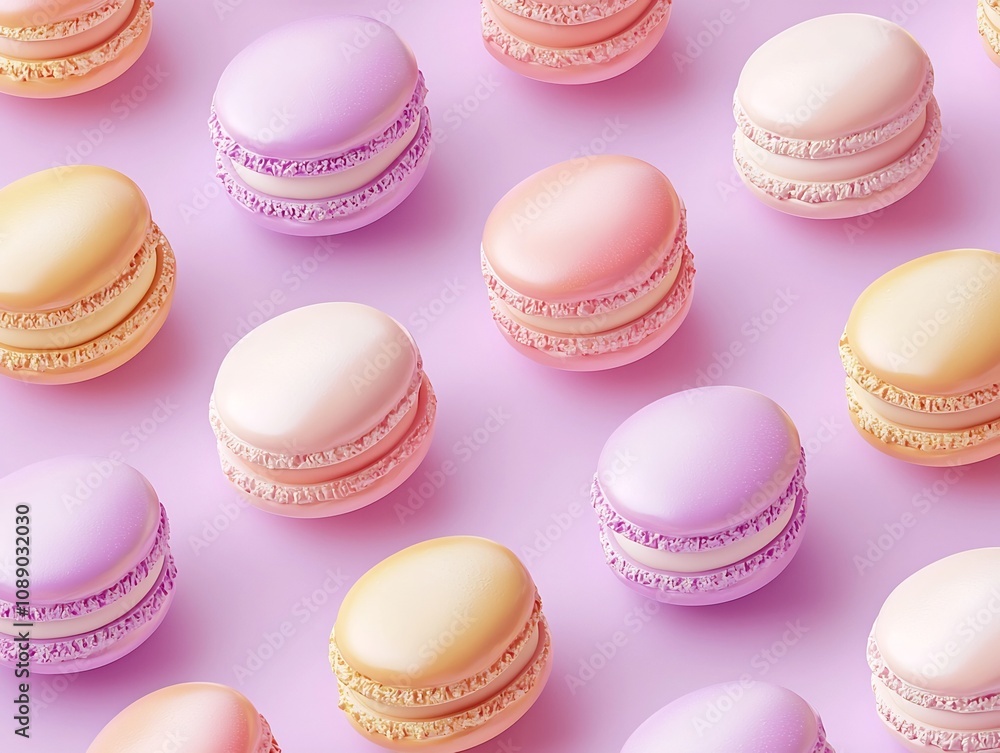 Poster mini 3d pastel macarons in repeating pattern on lavender background