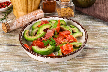 Salad with avocado and salmon