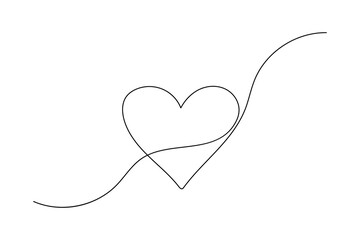 Love shape continuous single line art and isolated outline vector illustration
