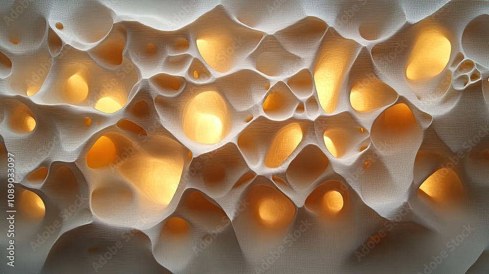 Poster abstract sculpted surface with illuminated cavities