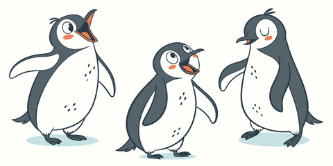 Naklejka premium Collection of cartoon penguin isolated on white background 