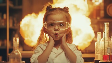 Humorous young girl conducting experiments in lab leads to explosive science adventure