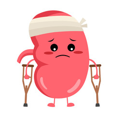Sick kidney organ cartoon character. Unhealthy kidney disease.