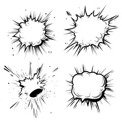 Abstract splashes and frames in various shapes for creative design projects., isolated on a transparent background.
