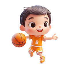 Cheerful child playing basketball, showcasing joy and energy on the court., isolated on a transparent background.