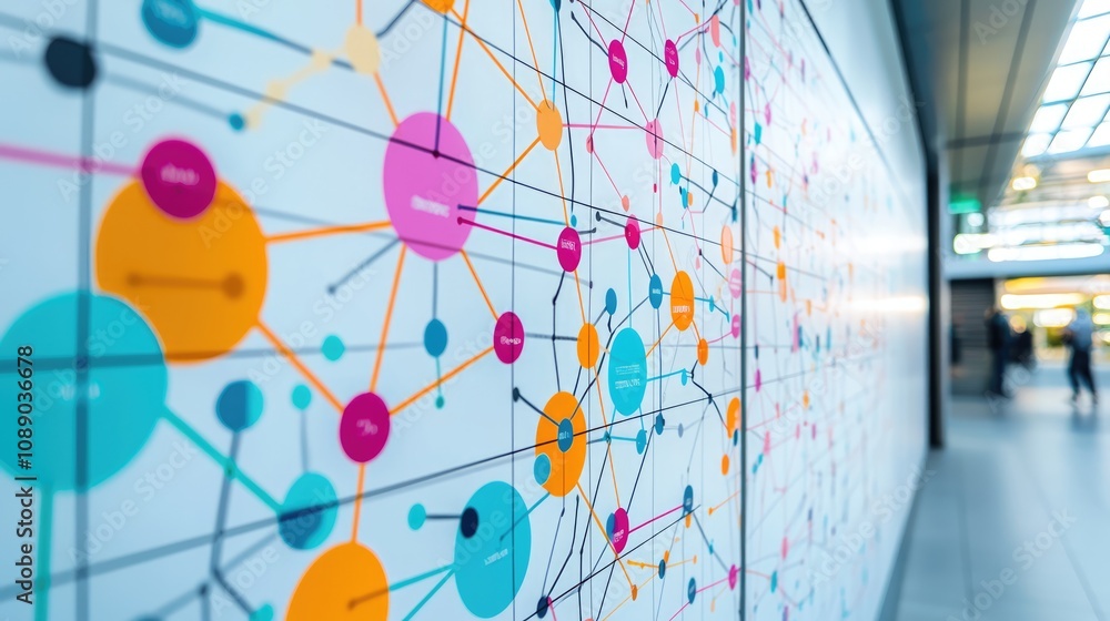 Aufkleber a colorful, abstract mural featuring interconnected circles and lines, creating a vibrant network de