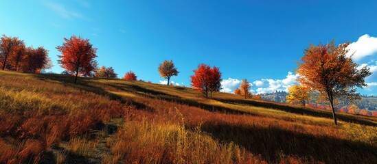 Obraz premium Autumn Landscape with Red Trees
