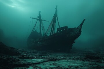 Obraz premium A sunken ship at the sea bed 