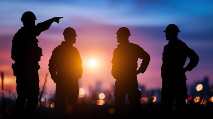 Construction team leader giving instructions at sunset urban construction site photography dusk environment team dynamics leadership concept for seo impact