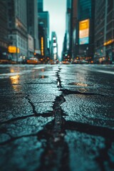 Obraz premium Closeup of a crack on the street in a city