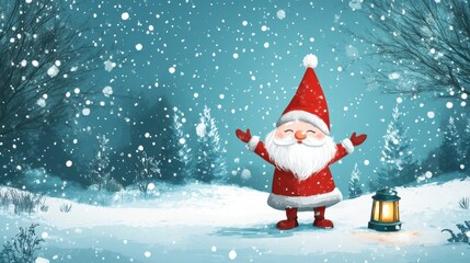 Cute gnome in snow field in winter for holiday decoration