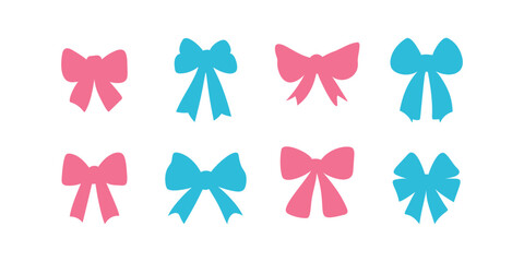 Big set of isolated colorful bows and ribbons in a flat vector style