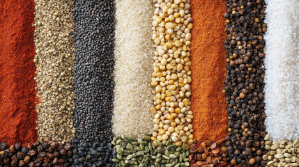 "Stock photo featuring a variety of spices, showcasing an array of colors, textures, and flavors. Ideal for culinary, cooking, or food styling themes."

