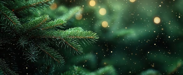 closeup of lush fir tree branches displaying rich green textures against a soft blurred background evoking a serene and festive holiday spirit
