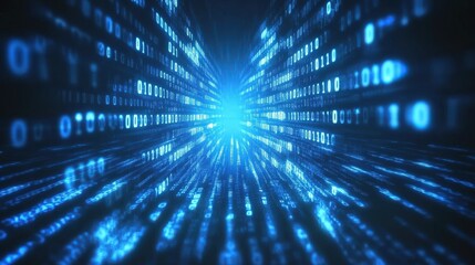 Fototapeta premium Abstract digital tunnel of glowing blue binary code