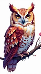Obraz premium Vibrant Owl Perched on a Branch with Detailed Feathers and Striking Eyes
