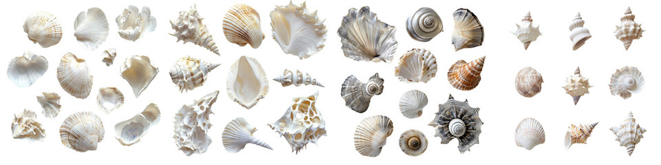 A diverse collection of various seashells showcasing unique shapes and textures.