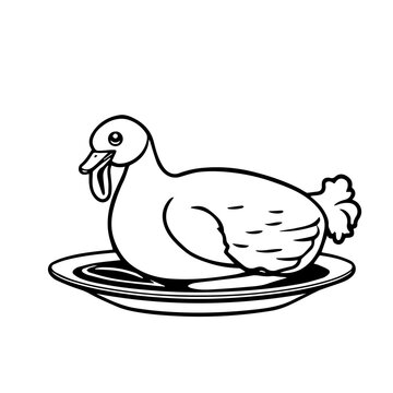 black and white duck on plate clip art preview