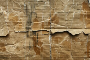  Crumpled sheet of brown cardboard paper. Detailed photo textured background